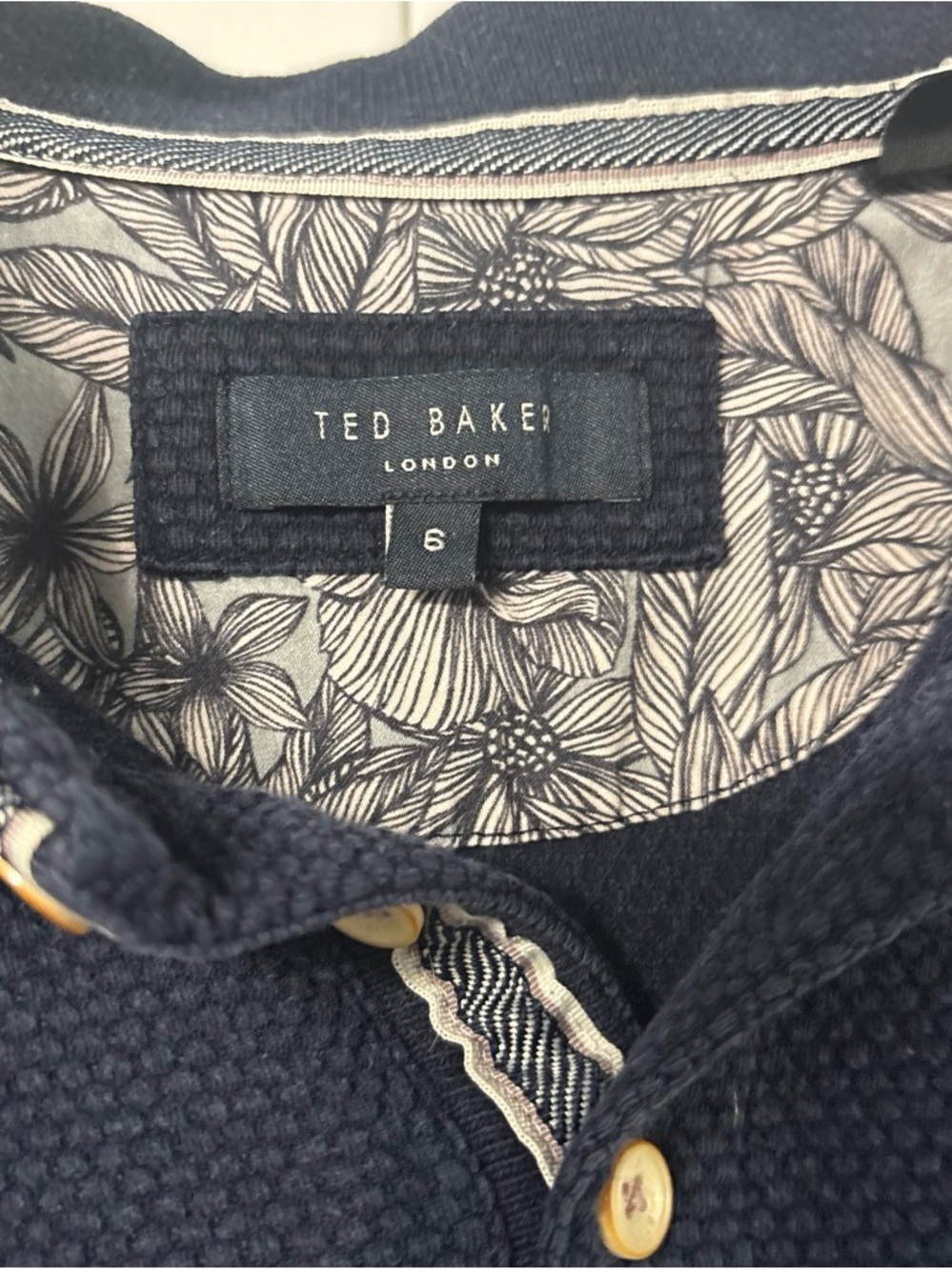Ted Baker Navy Polo with Floral Contrast Collar